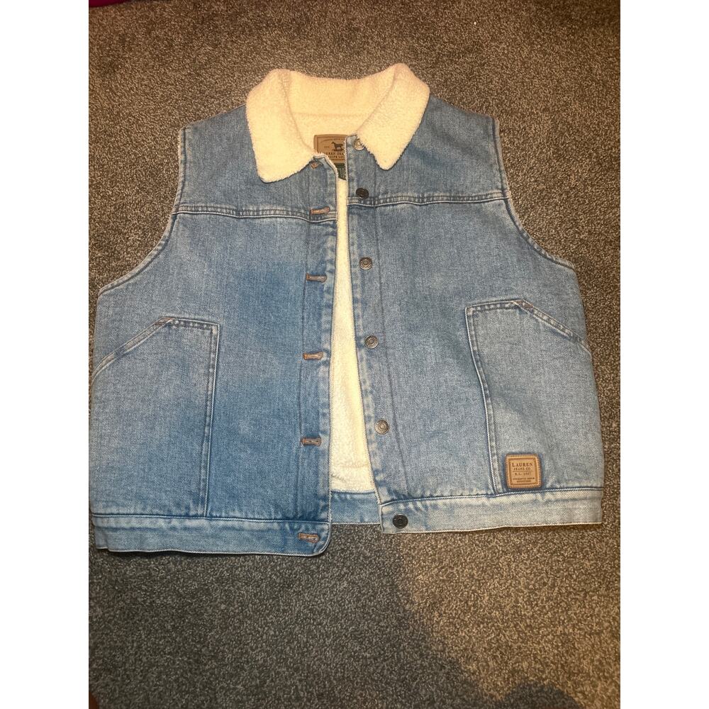 Vintage Ralph Lauren Jeans Company Denim Vest Womens Size 1xSherpa Ranch Western